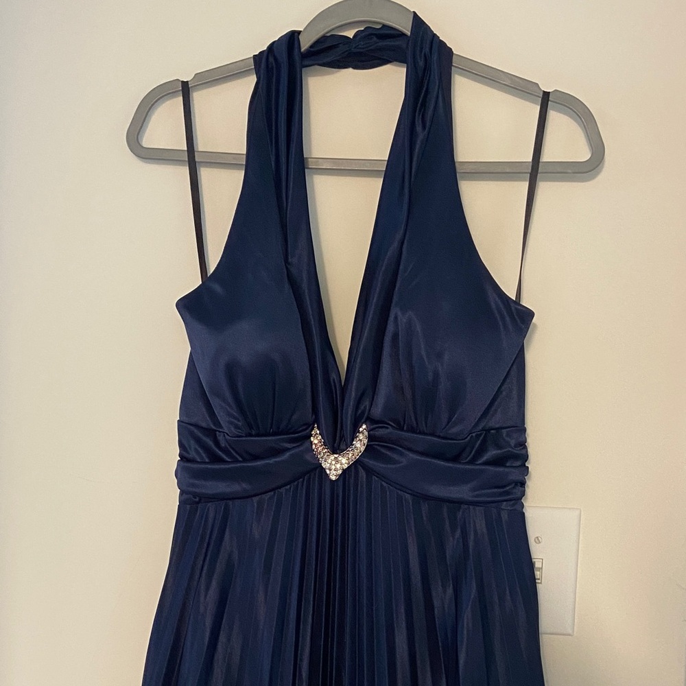 Formal Navy Blue Halter Dress
